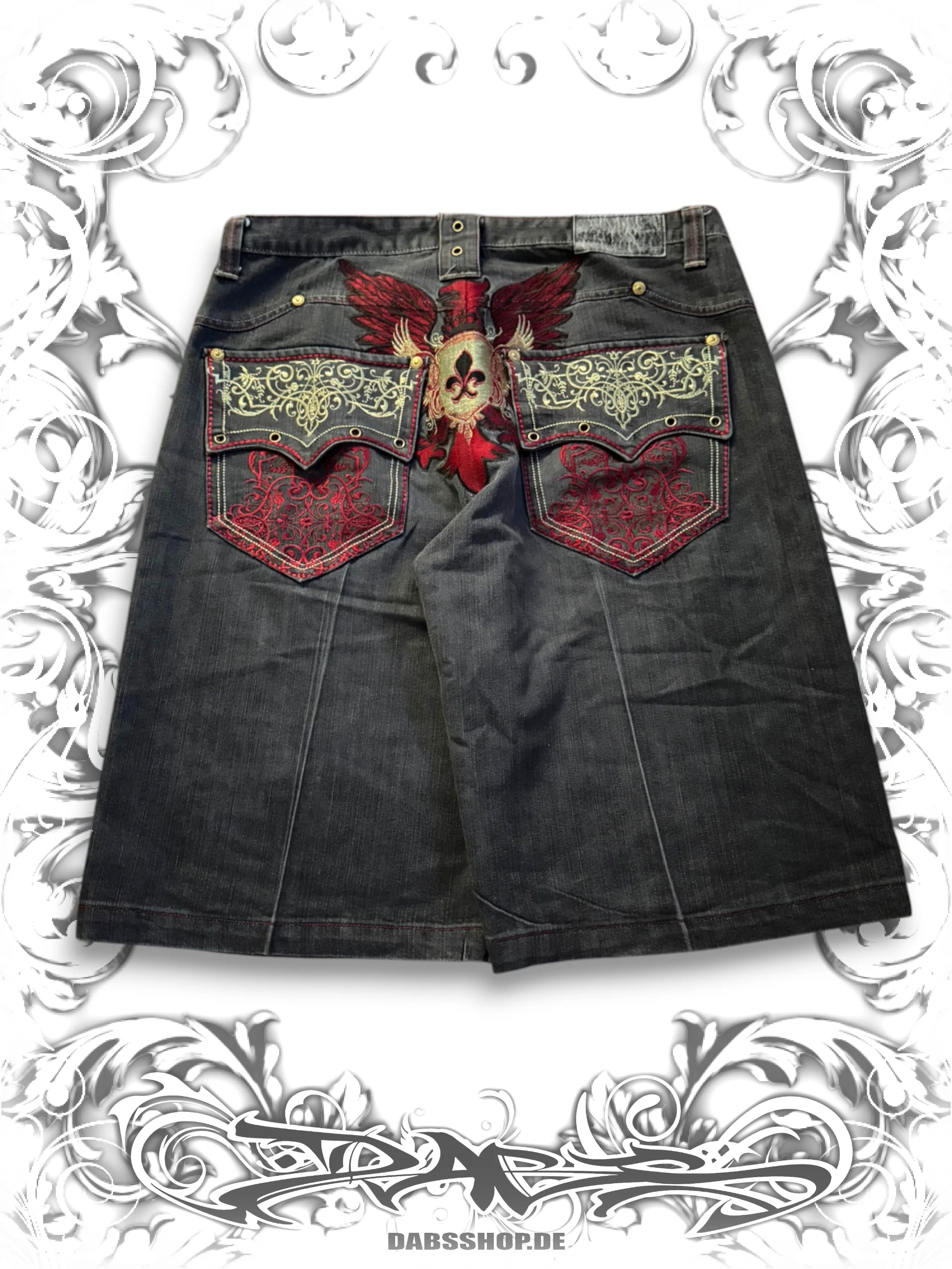 Imperious Embroidered Red Phoenix Vintage Jorts
