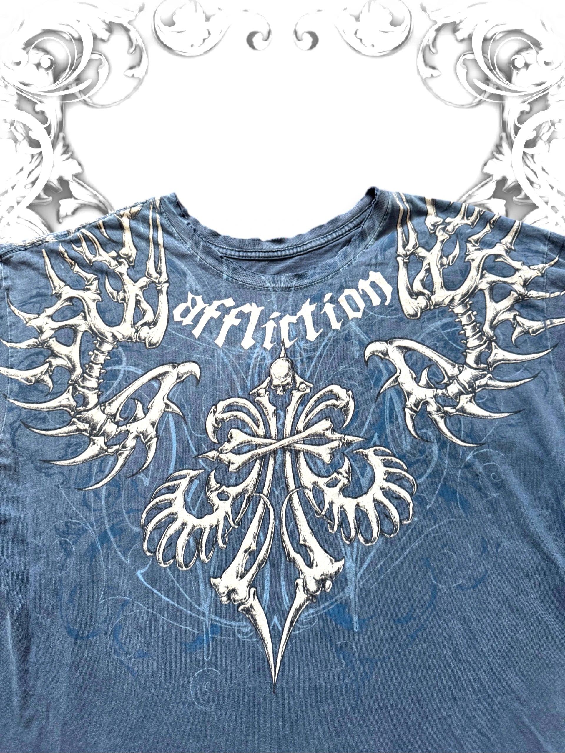 Affliction Blue Tribal Skeleton Vintage T-Shirt