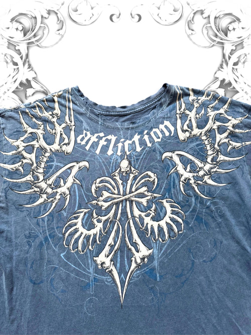 Affliction Blue Tribal Skeleton Vintage T-Shirt