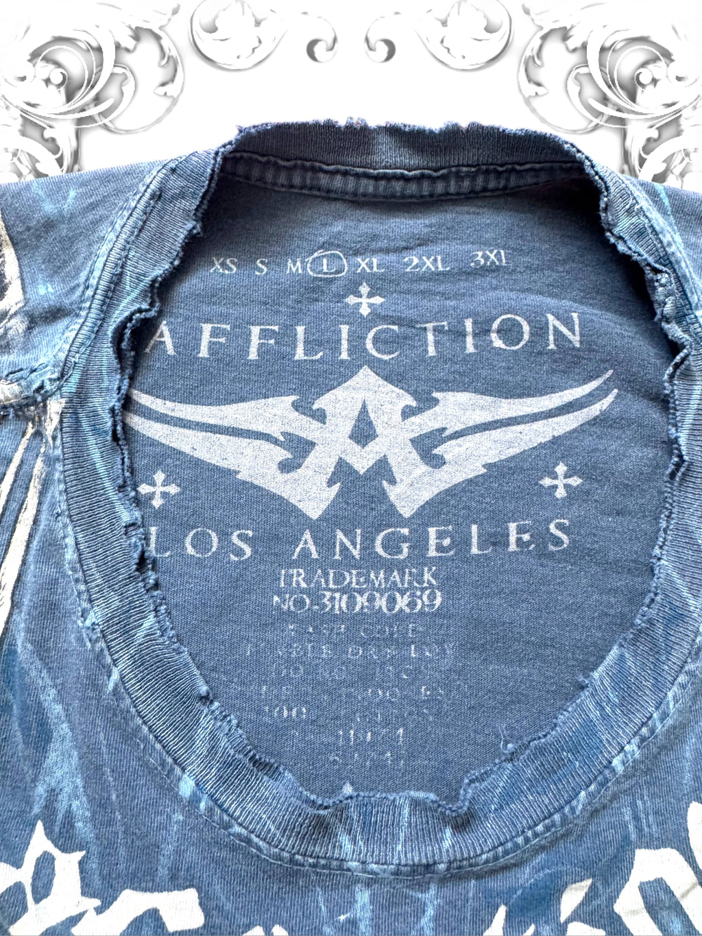 Affliction Blue Tribal Skeleton Vintage T-Shirt