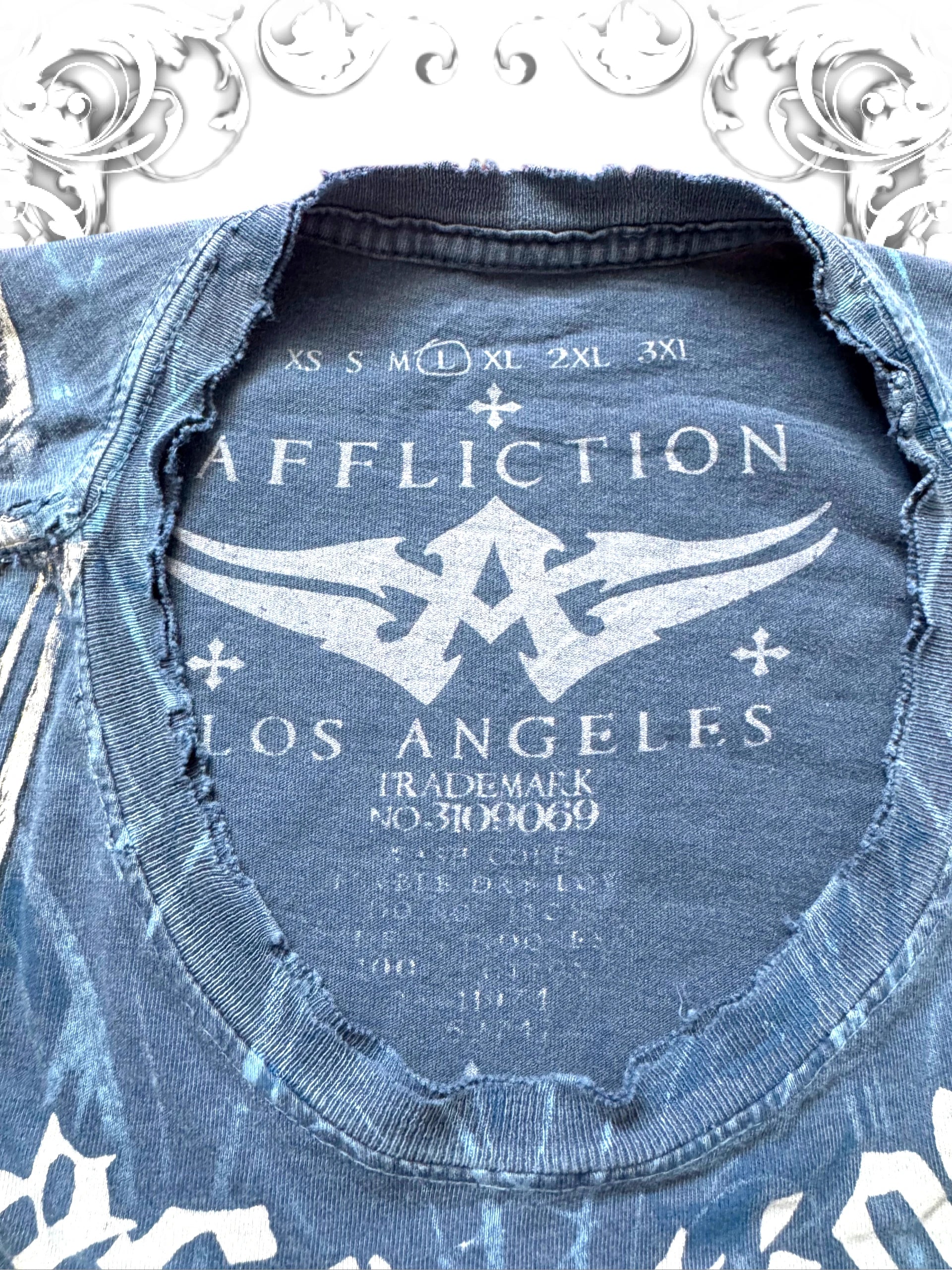Affliction Blue Tribal Skeleton Vintage T-Shirt