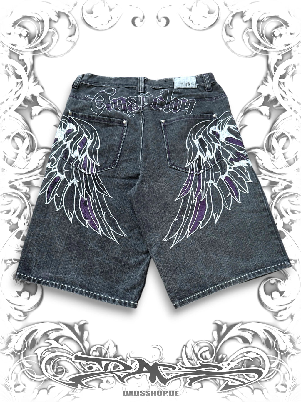 Urban Label "Anarchy" Jorts with Embroidered Wings