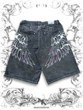 Urban Label "Anarchy" Jorts with Embroidered Wings
