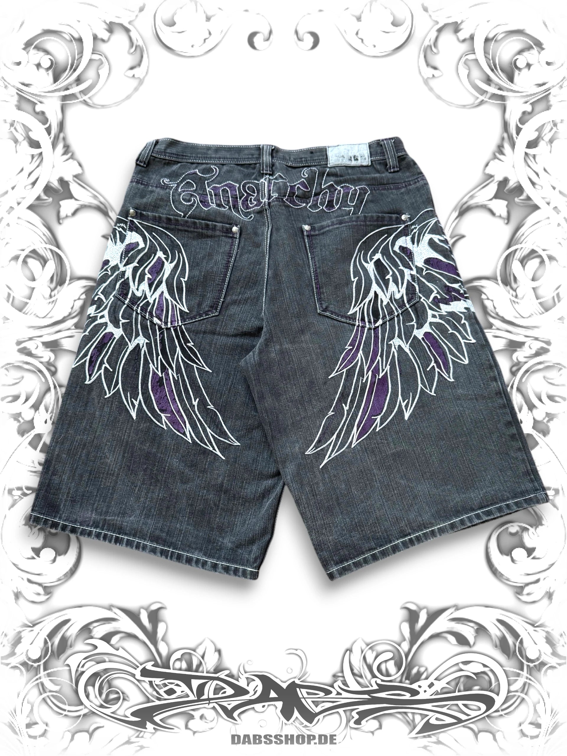 Urban Label "Anarchy" Jorts with Embroidered Wings