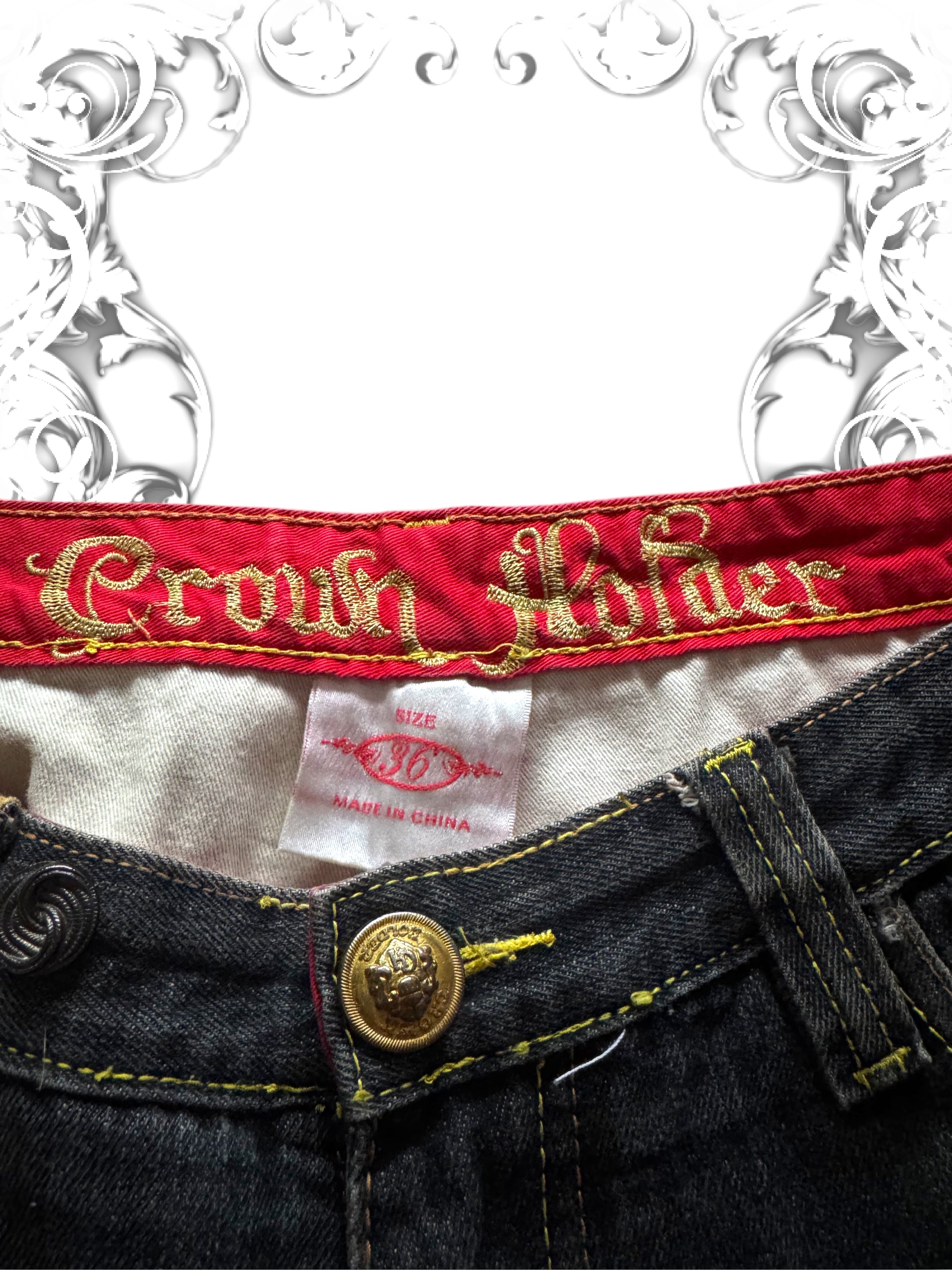 Crown Holder Embroidered Vintage Pants