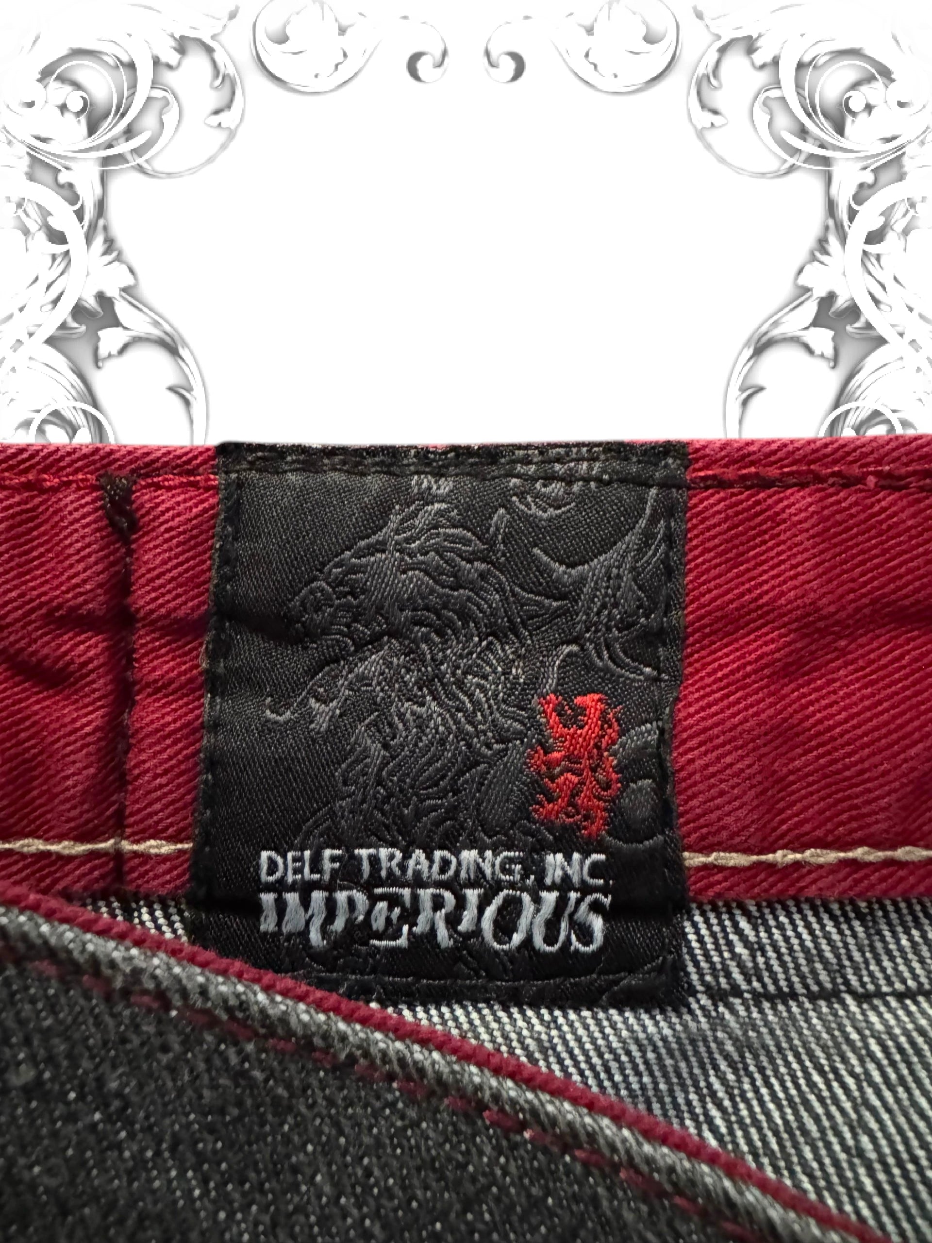 Imperious Embroidered Red Phoenix Vintage Jorts