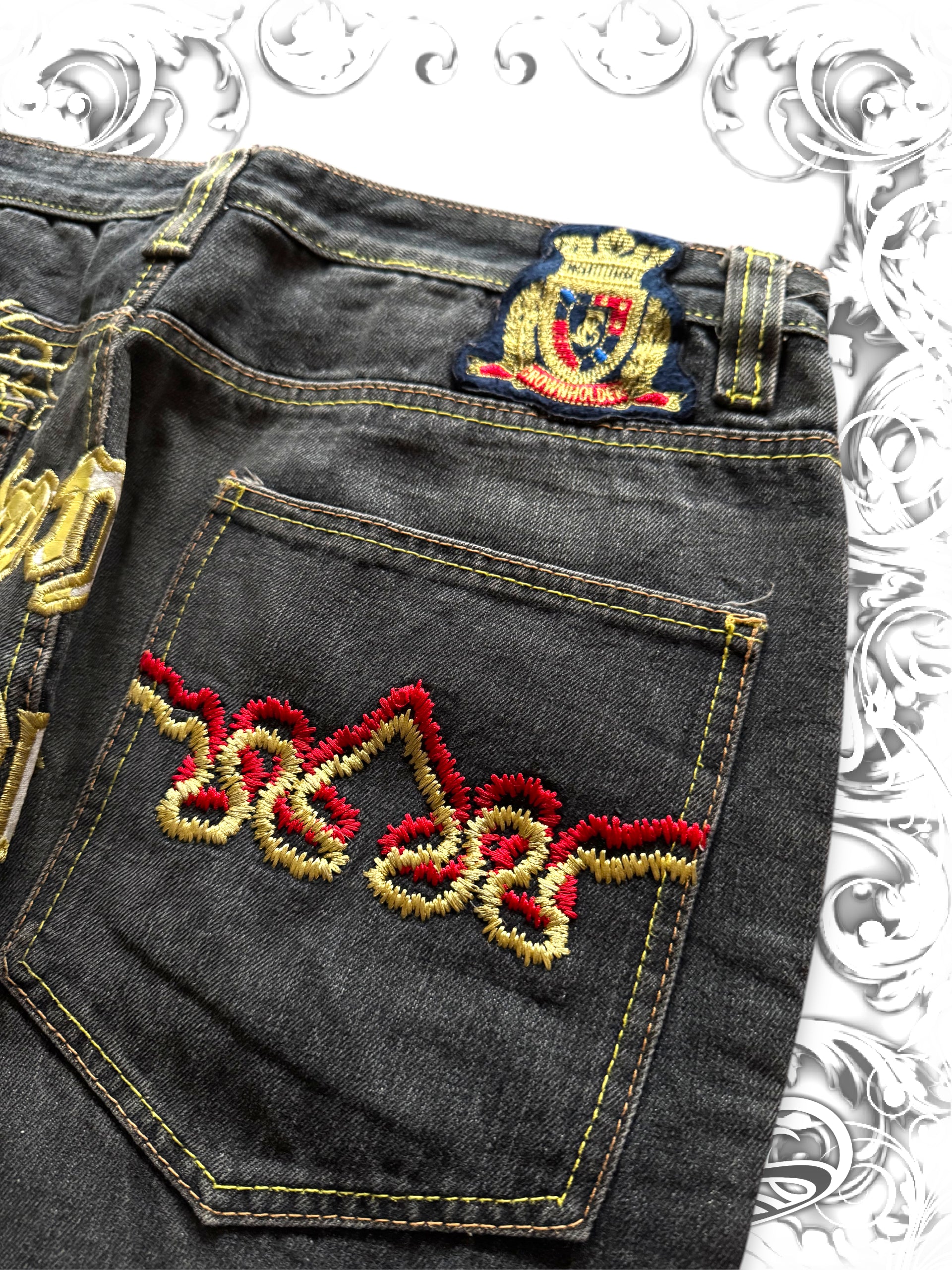 Crown Holder Embroidered Vintage Pants