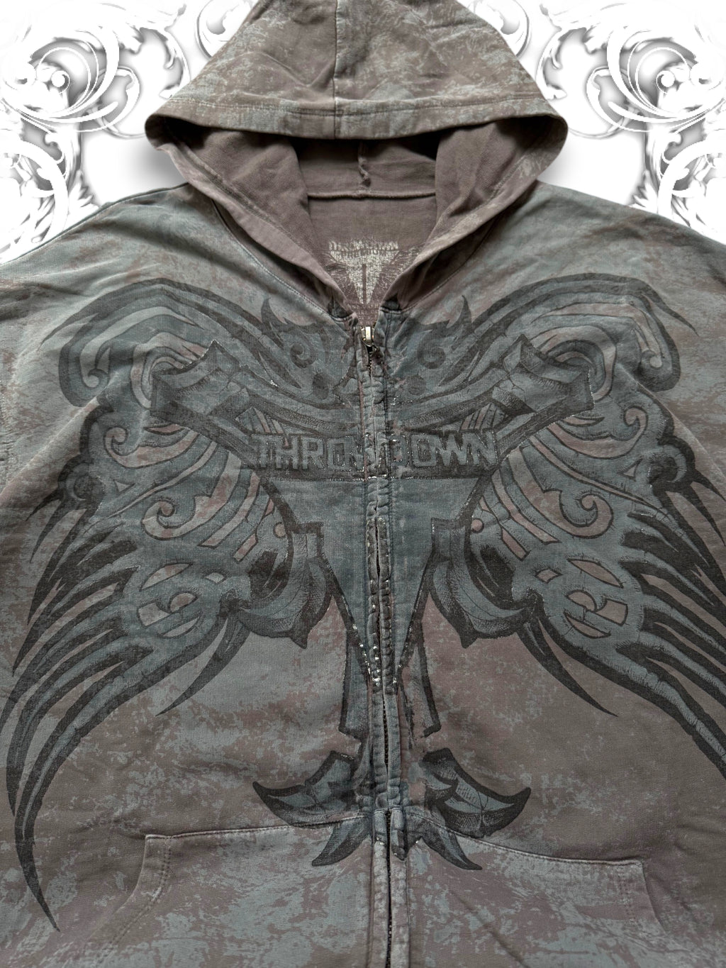 Throwdown Tribal Grunge Zip Hoodie