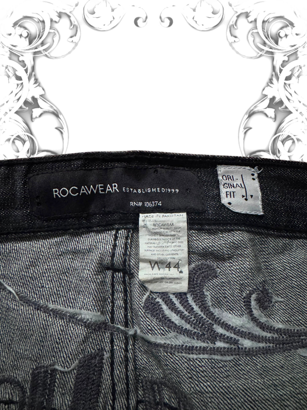 Rocawear Embroidered Baggy Pants Dark Washing