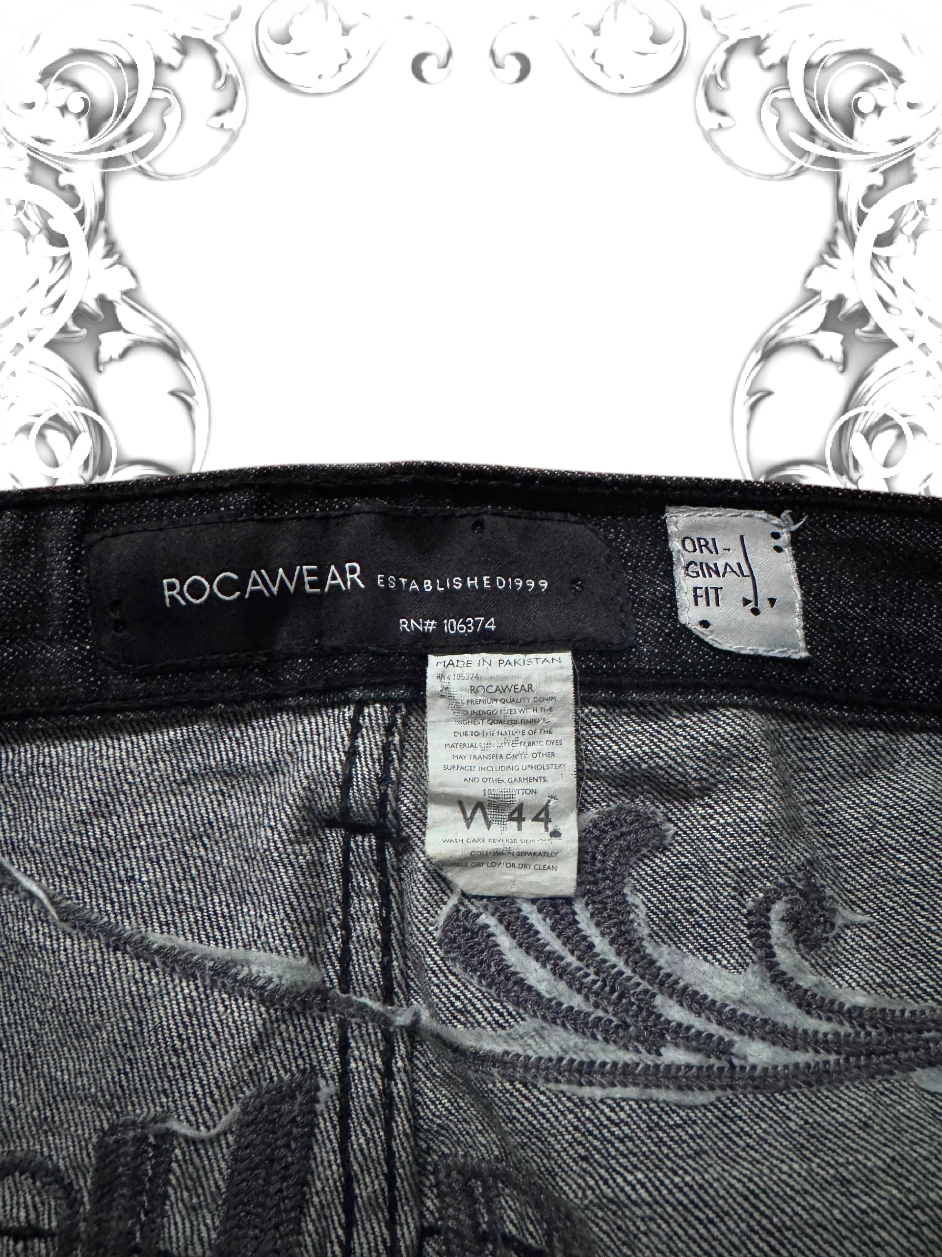 Rocawear Embroidered Baggy Pants Dark Washing