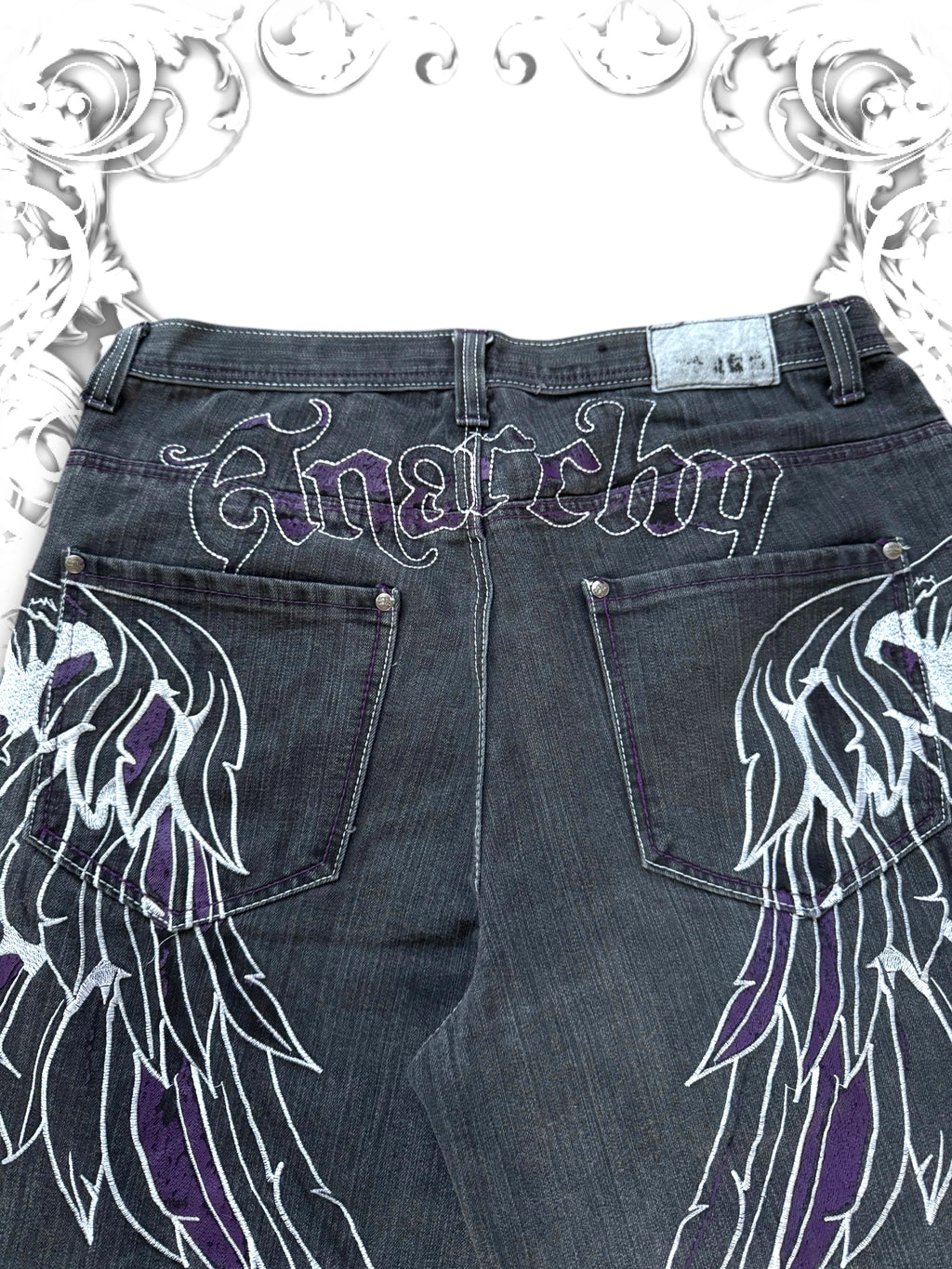 Urban Label "Anarchy" Jorts with Embroidered Wings