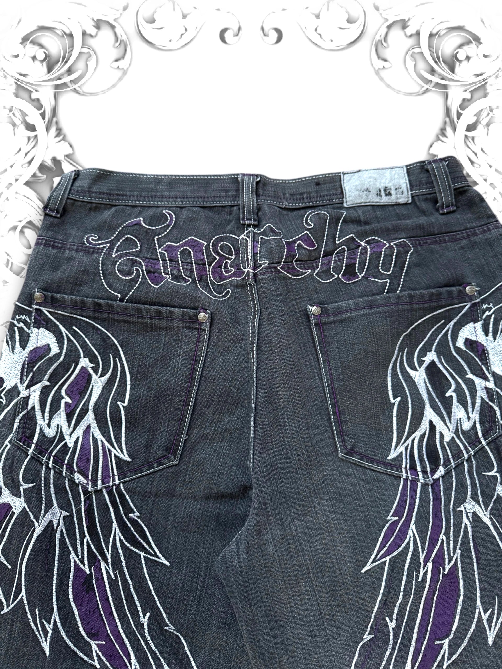 Urban Label "Anarchy" Jorts with Embroidered Wings