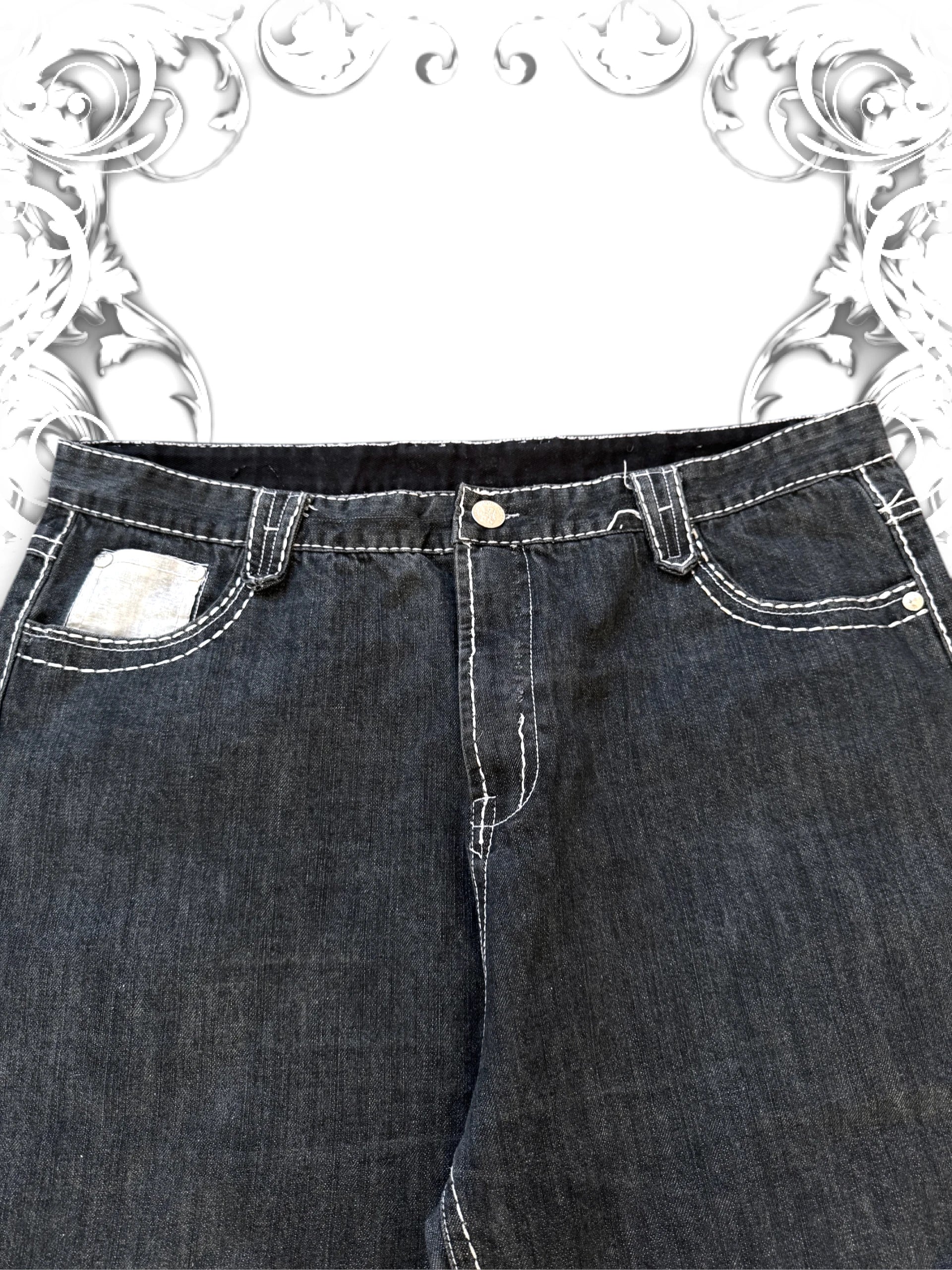 Imperious Embellished Grunge Cross Jorts with Rhinestones