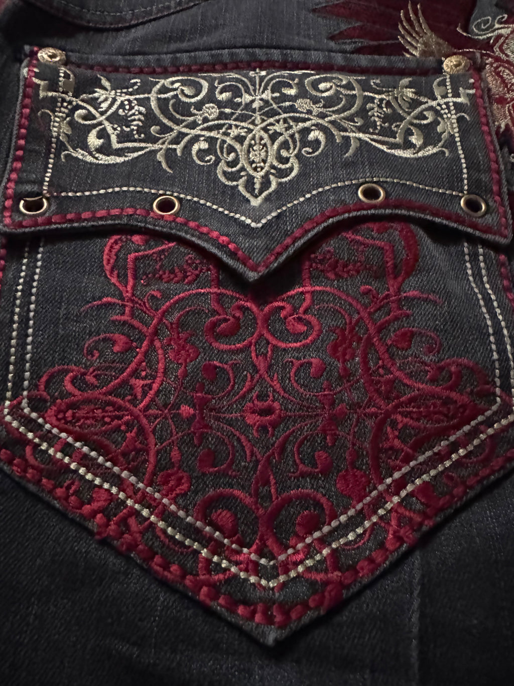 Imperious Embroidered Red Phoenix Vintage Jorts