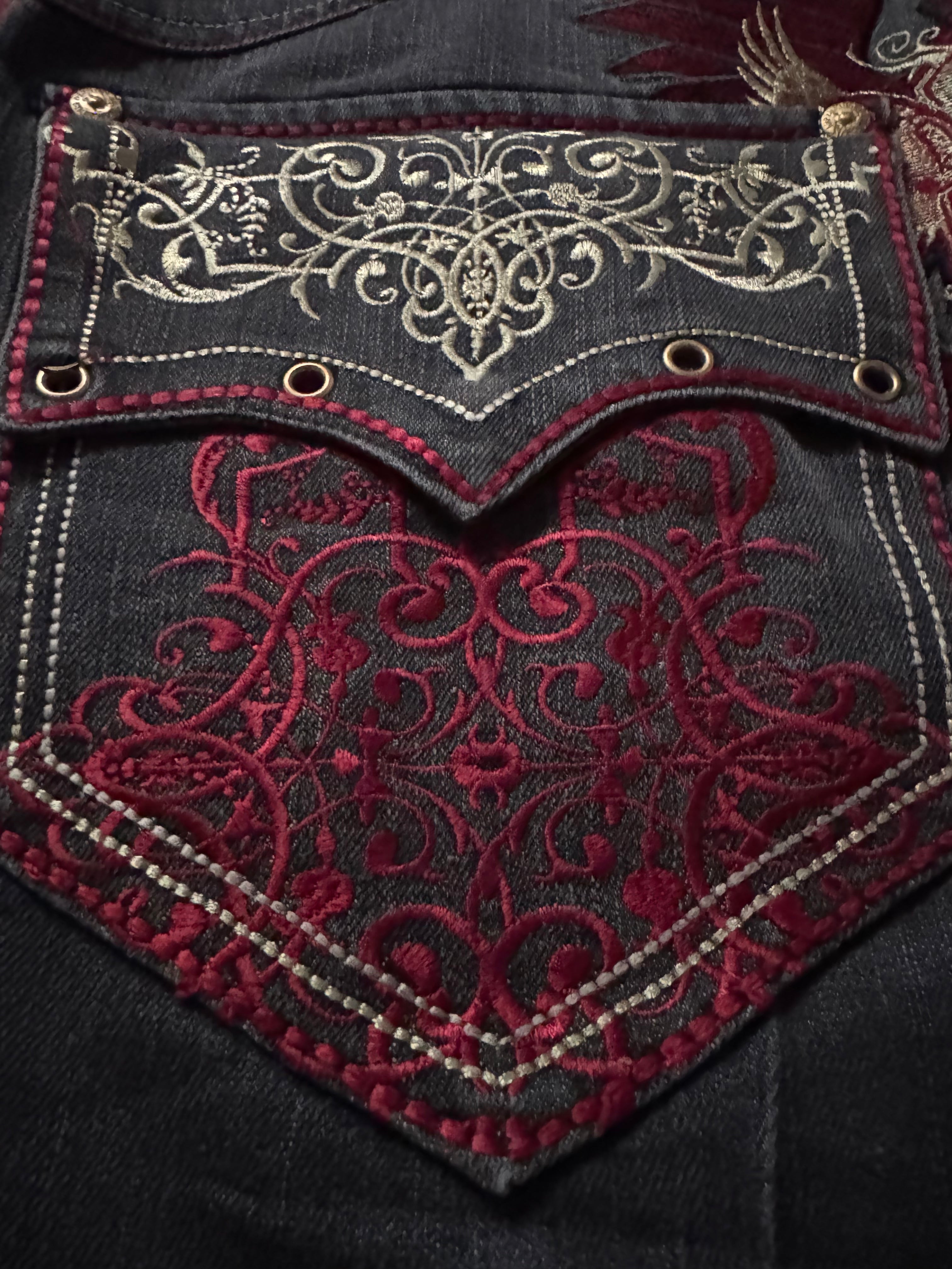 Imperious Embroidered Red Phoenix Vintage Jorts
