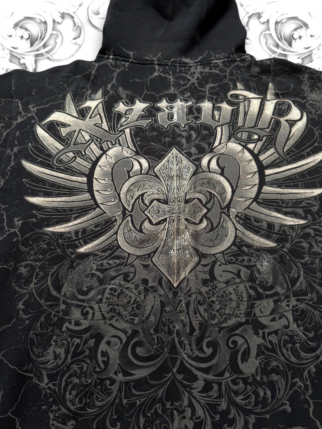 Xzavier Rare Winged Skull Grunge Zip Hoodie
