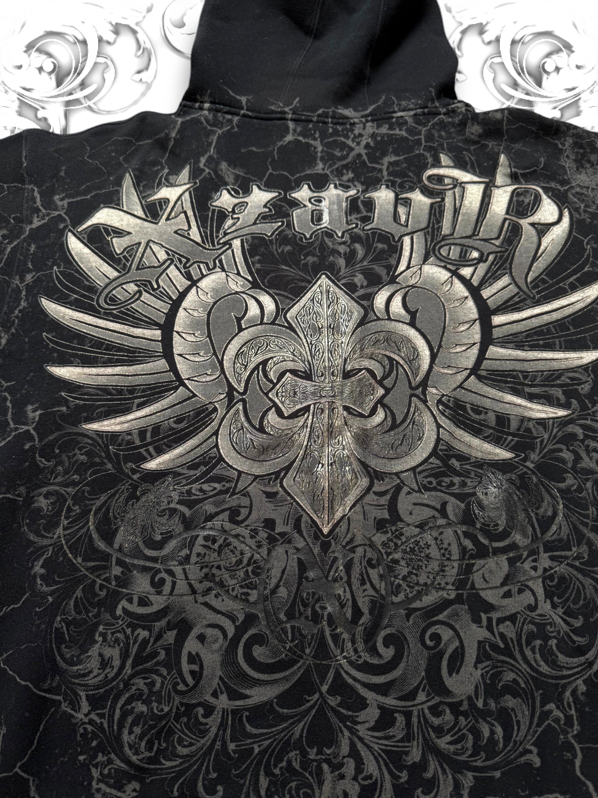 Xzavier Rare Winged Skull Grunge Zip Hoodie