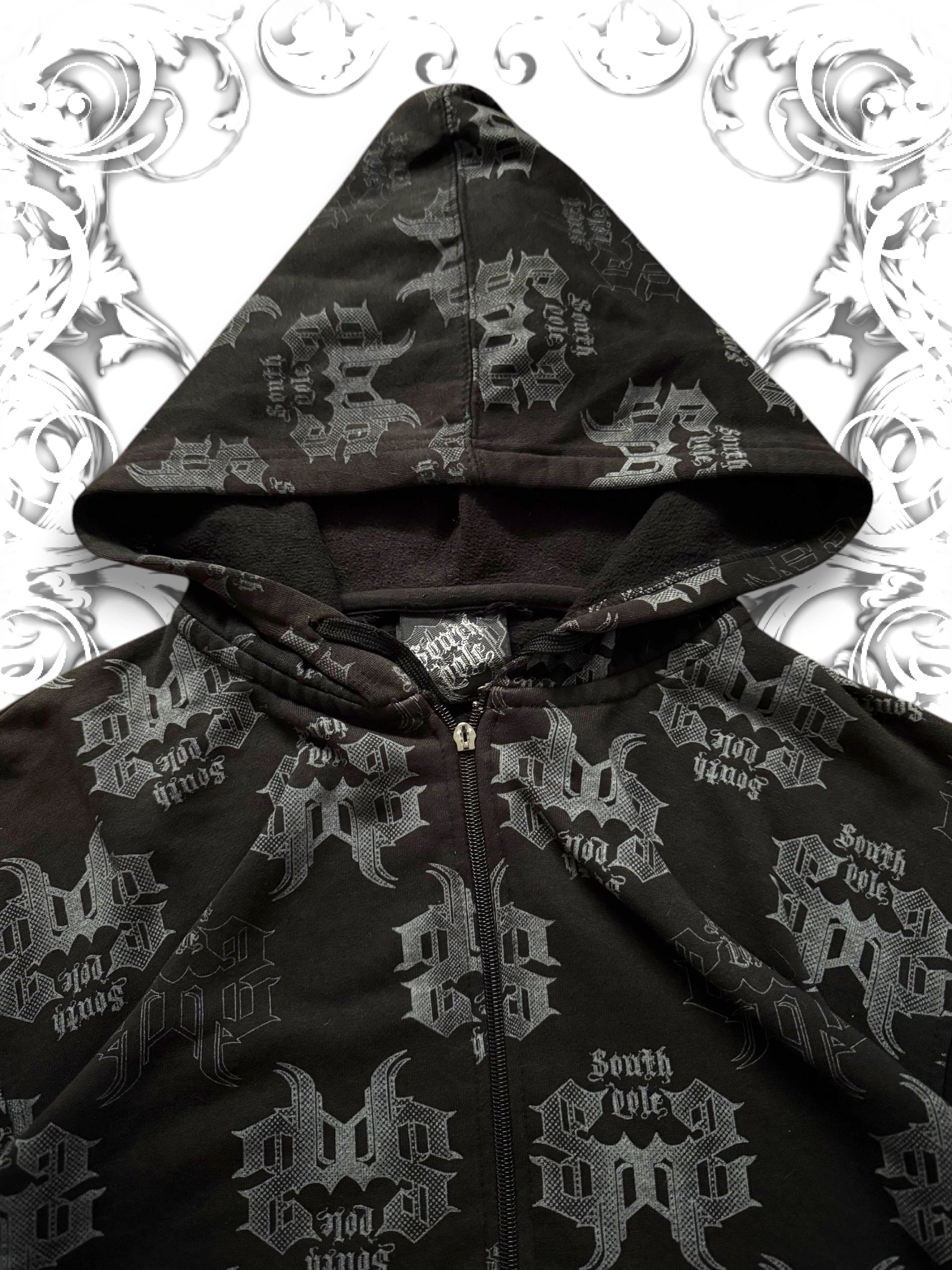 Southpole Black 2000s Monogram Zip Hoodie