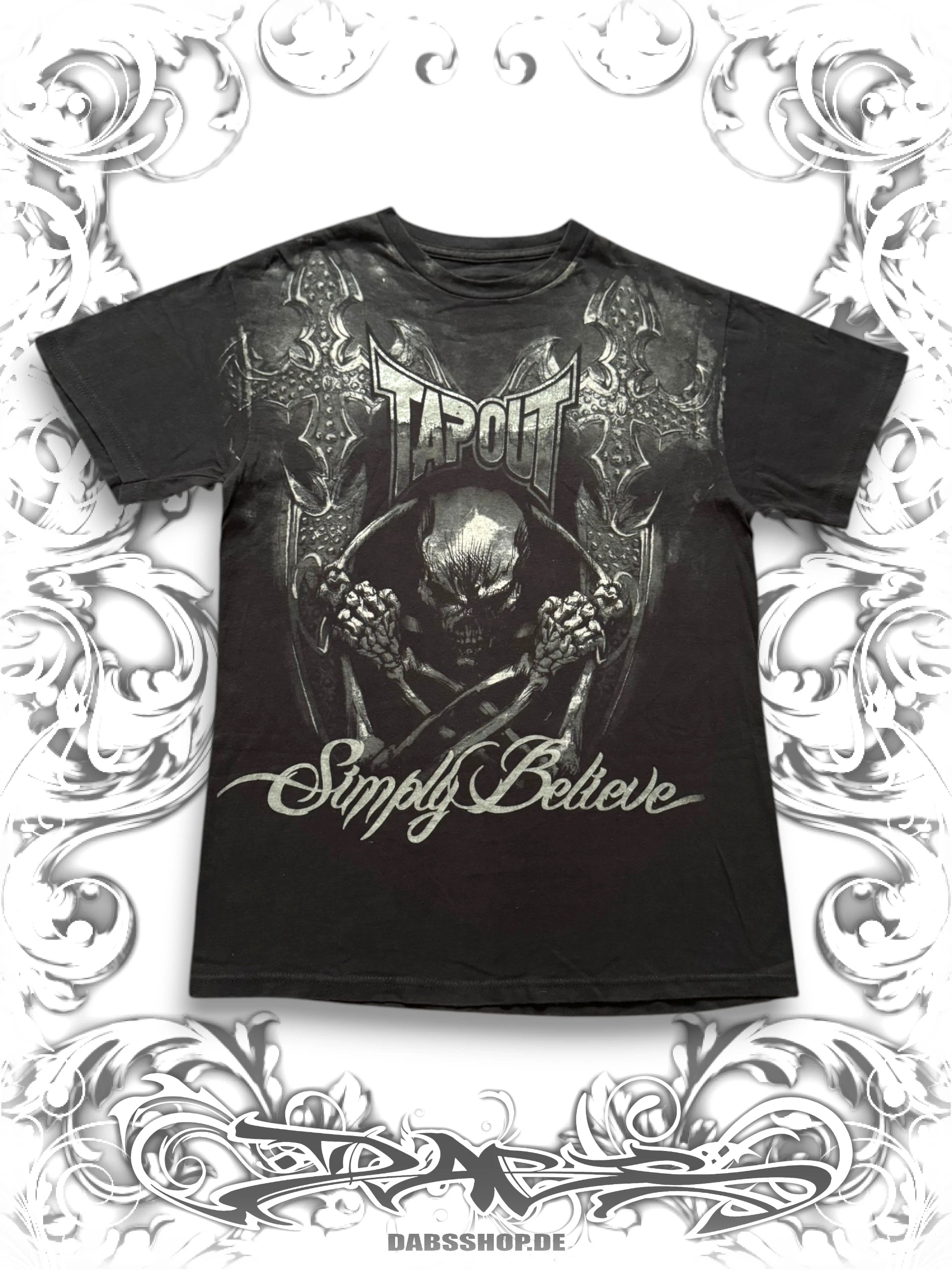 Black Tapout Heart of a Warrior graphic t-shirt featuring a vintage 2000s MMA design on cotton fabric